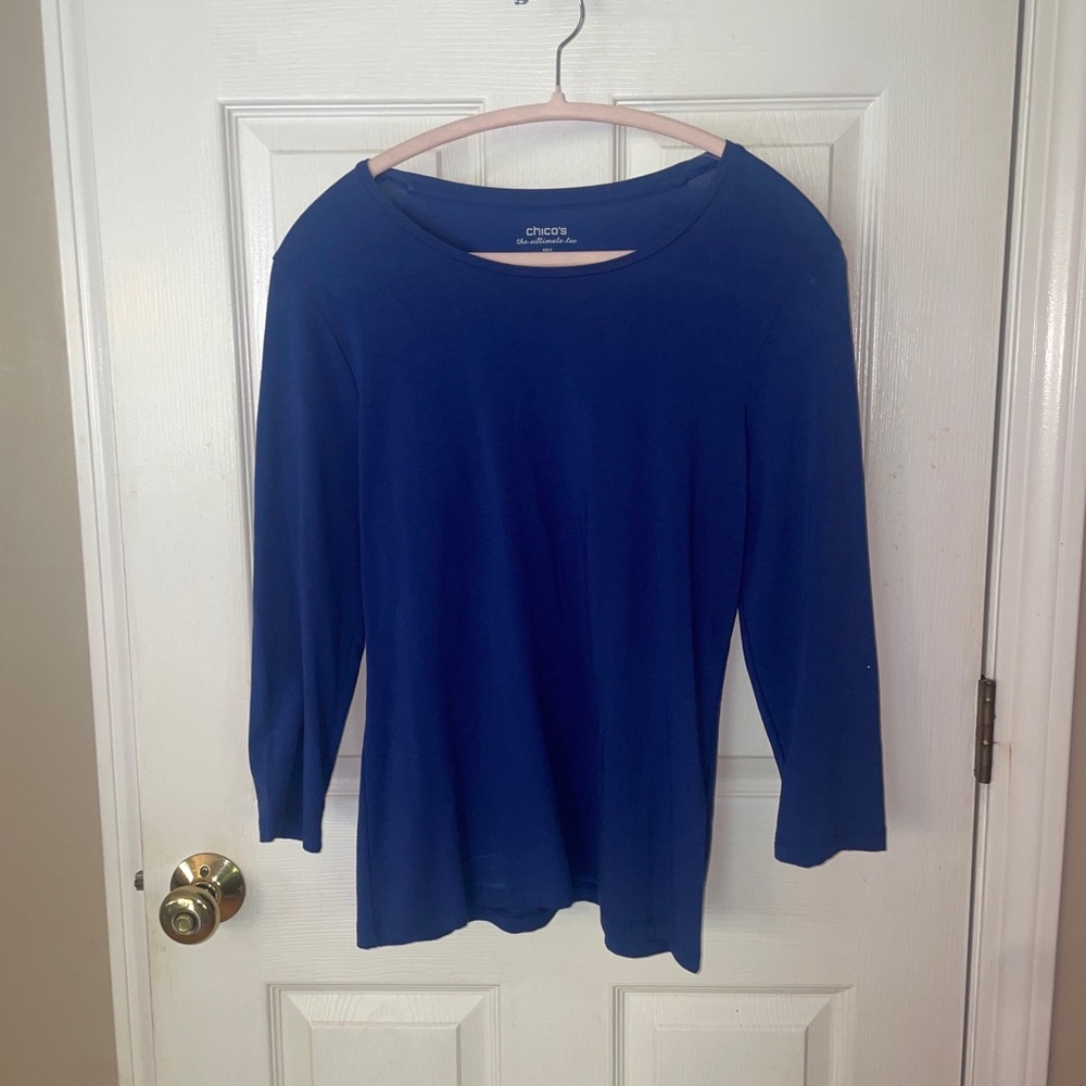 Chicos NWT Ultimate Tee Blue Button Back Modal Top 3/4 Sleeve Soft Knit Size 0 S